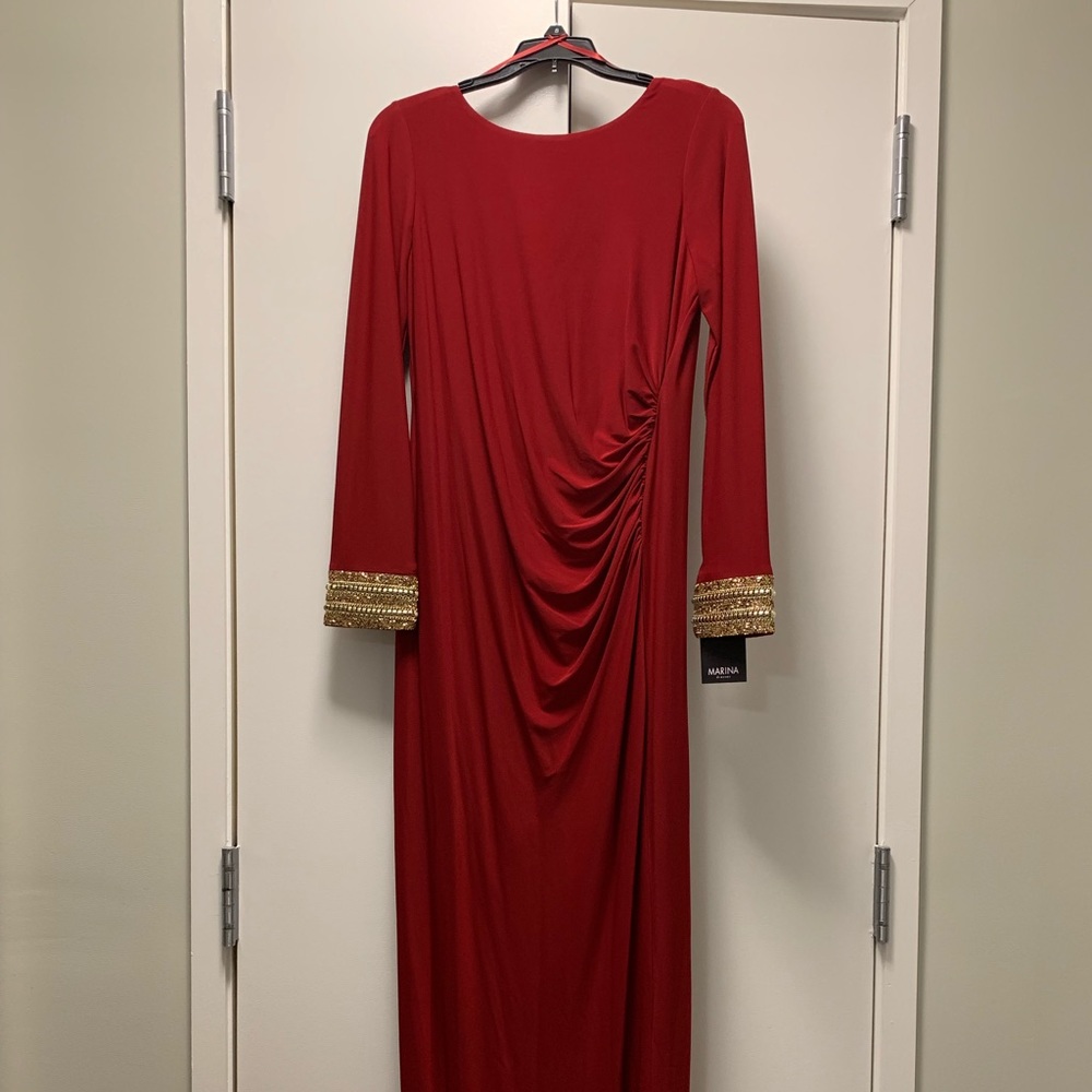 Marina Dresses - Red with gold evening dress